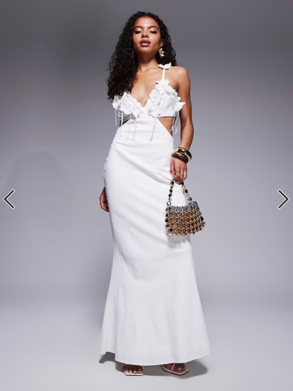 NWOT ASOS DESIGN Petite crochet embellished bust cut-out maxi dress ivory size 0